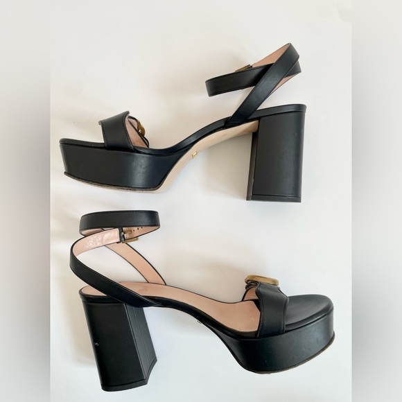 Gucci Marmont GG Platform Sandals EU 37 US 7 Black Leather Block High Heel - Picture 6 of 14